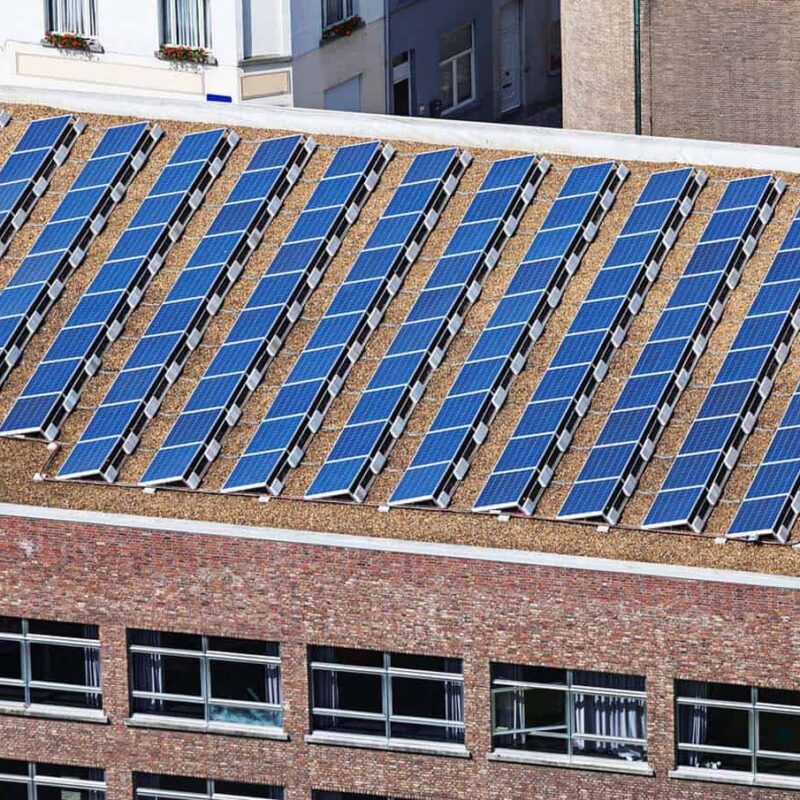 Solar panels on building roof